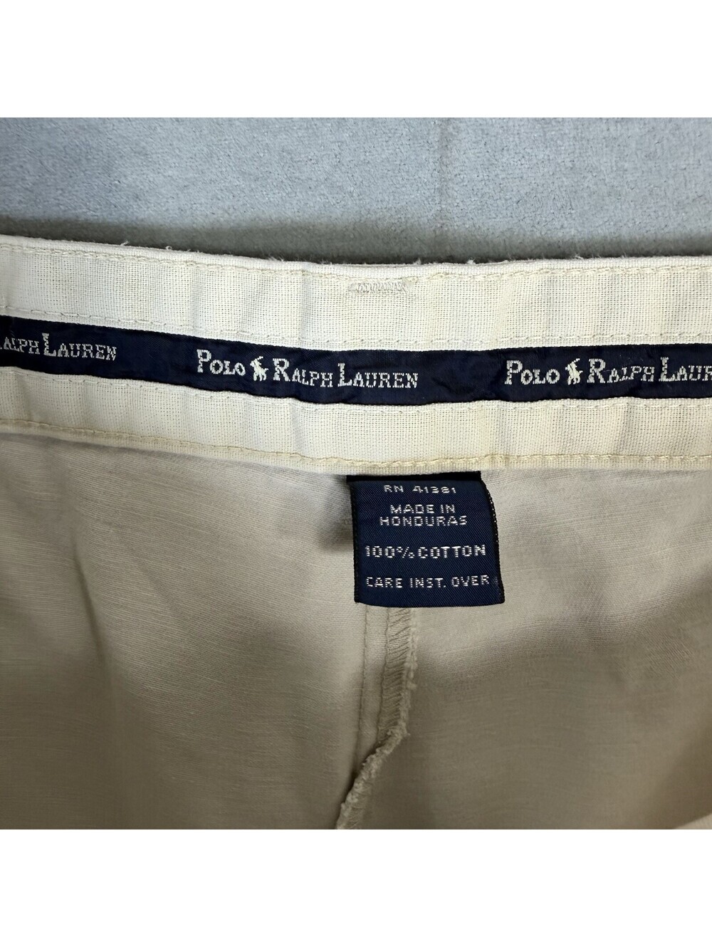 Vintage 90s Polo Ralph Lauren Tyler Shorts Mens 40 Cream Navy Pleated Chino 8.5" - Picture 3 of 7